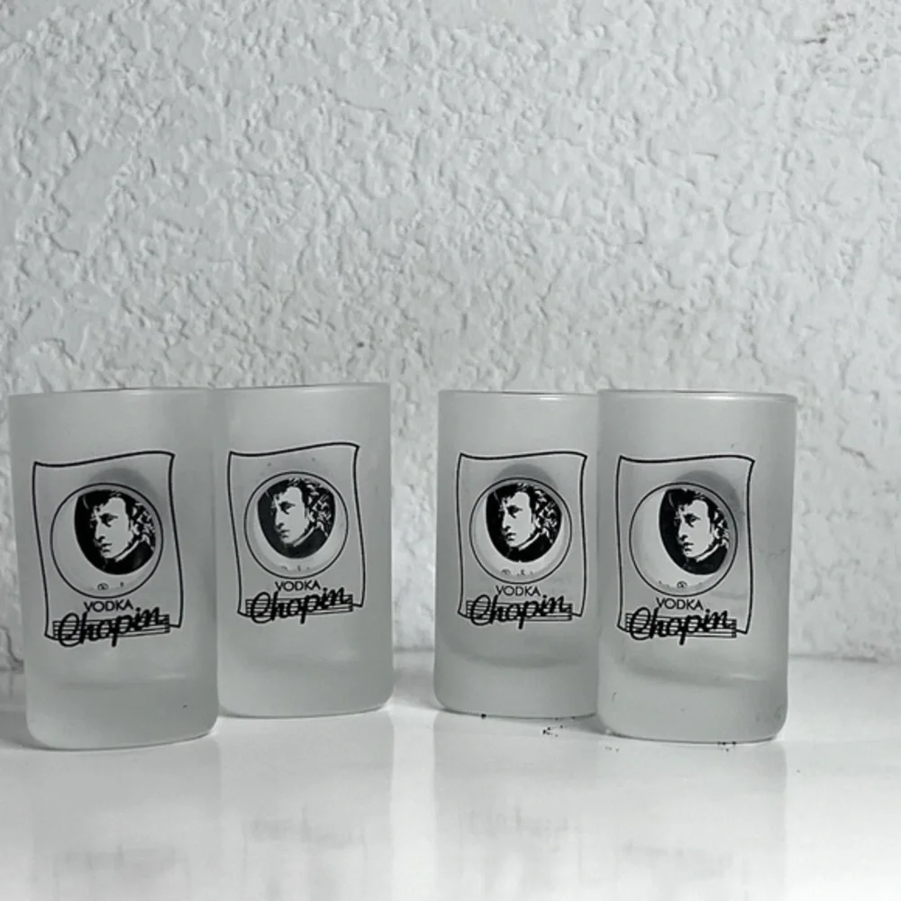 Chopin Vodka Shot Glasses Frosted Set of 4  Rare  Vintage